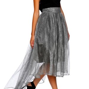 Gracia Shiny Mesh High Low Skirt